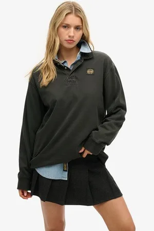 Superdry Vrouwen Oversized Rugbyshirt met Lange Mouwen en Contrasterend Stiksel Grootte: XL