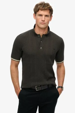 Superdry Mannen Gebreid Poloshirt met Korte Mouwen en Textuur Grootte: S
