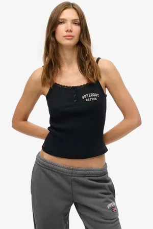 Superdry Vrouwen Athletic Essentials Camitop met Knopen en Borduursel Grootte: 42