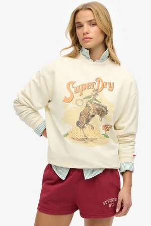 Superdry Vrouwen Ruim Souvenir Sweatshirt met Grafische Print en Ronde Hals Grootte: 42