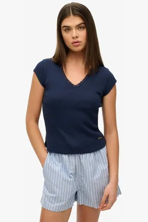 Superdry Vrouwen Essential top met Kanten Rand Grootte: 42