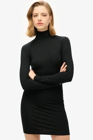 Superdry Vrouwen Mini-jurk met Lange Mouwen en Hoge Halslijn Grootte: 44