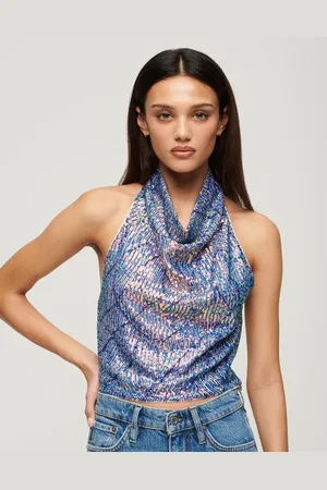 Superdry Vrouwen Haltertop met col en Lovertjes Grootte: 40