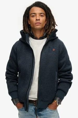 Superdry Mannen Bonded Gebreid Bomberjack met Capuchon Grootte: Xxl