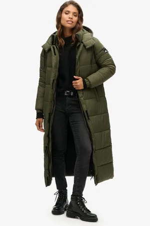 Superdry Vrouwen Lange Pufferjas van Ripstopmateriaal Grootte: 38
