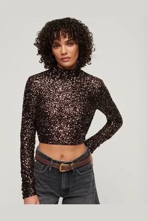 Superdry Vrouwen Korte top met Lovertjes en Lange Mouwen Grootte: 42
