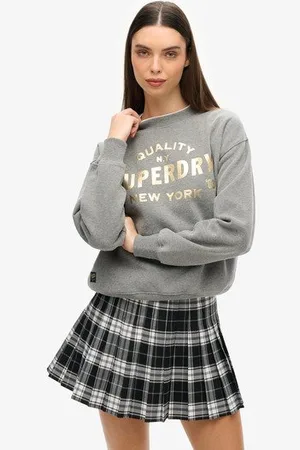 Superdry Vrouwen Luxe Sweatshirt met Metallic Logo Grootte: 42