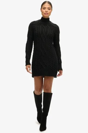 Superdry Vrouwen Gebreide Jurk met Hoge Hals en Kabelpatroon Grootte: 36