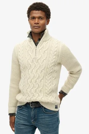 Superdry Mannen Gebreide Jacob Kabeltrui met Halve Rits Grootte: S