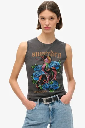 Superdry Vrouwen Tattoo Rhinestone-hemdje Grootte: 40