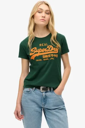 Superdry Vrouwen T-shirt met Geborduurd Vintage Logo Grootte: 36