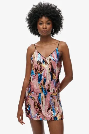 Superdry Vrouwen Deco Mini-jurk met Lovertjes Grootte: 42
