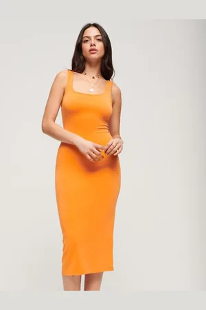 Superdry Vrouwen Jersey Midi-jurk met Vierkante Hals Grootte: 44