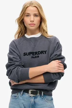 Superdry Vrouwen Luxe Sport Sweatshirt met Ronde Hals en Losse Pasvorm Grootte: 38