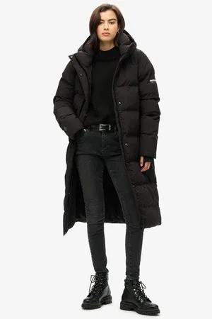 Superdry Vrouwen Lange Pufferjas met Capuchon Grootte: 36
