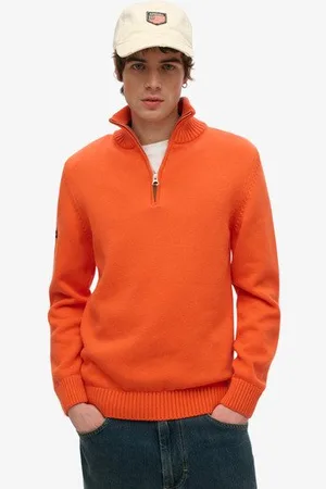 Superdry Mannen Gebreide Classics Trui van Katoen met Halve Rits Grootte: L