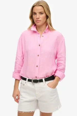 Superdry Vrouwen Casual Boyfriend Overhemd van Linnen Grootte: 40
