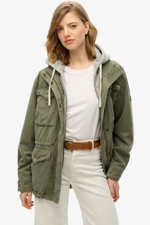 Superdry Vrouwen Military jas van Jersey met Capuchon Grootte: 36