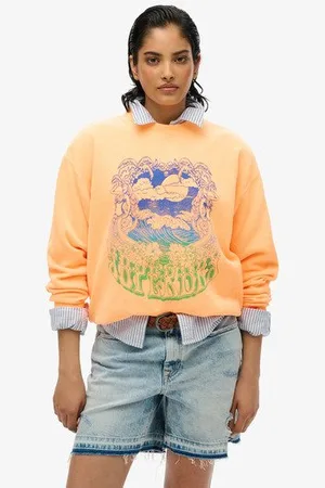 Superdry Vrouwen Psych Surf Loose Sweatshirt met Ronde Hals Grootte: 40
