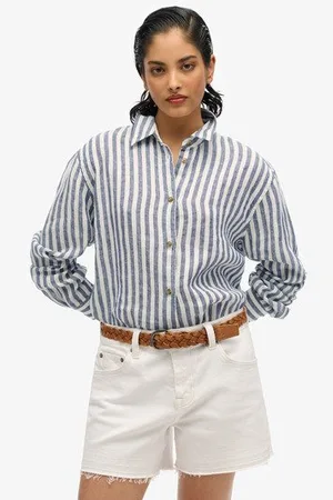 Superdry Vrouwen Casual Boyfriend Overhemd van Linnen Grootte: 40