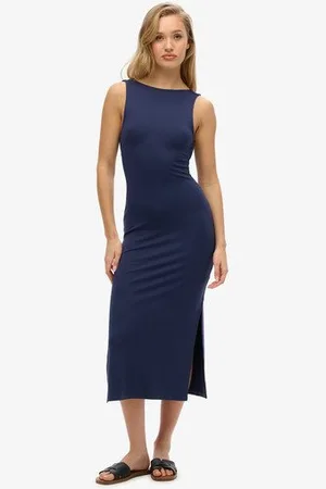 Superdry Vrouwen Jersey Midi-jurk met Gedraaide Achterkant Grootte: 36