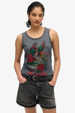 Superdry Vrouwen Neo Trad Tattoo Tanktop met Laag Uitgesneden Ronde Hals Grootte: 38