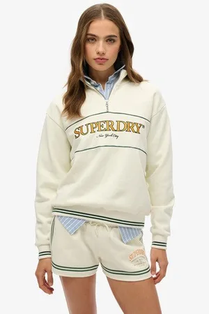 Superdry Vrouwen Country Club Sweatshirt met Halve Rits en Losse Pasvorm Grootte: 34