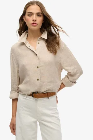 Superdry Vrouwen Casual Boyfriend Overhemd van Linnen Grootte: 36