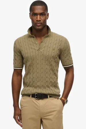 Superdry Mannen Gebreid Poloshirt met Korte Mouwen en Textuur Grootte: XL