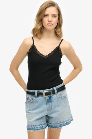 Superdry Vrouwen Essential Camitopje met Kanten Boord Grootte: 44