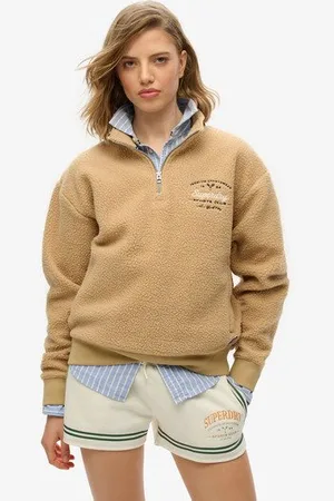 Superdry Vrouwen Country Club Fleecesweatshirt met Halve Rits Grootte: 42