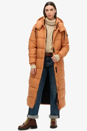Superdry Vrouwen Lange Pufferjas van Ripstopmateriaal Grootte: 36