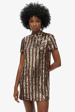 Superdry Vrouwen Mini T-shirtjurk met Pailletten Grootte: 42