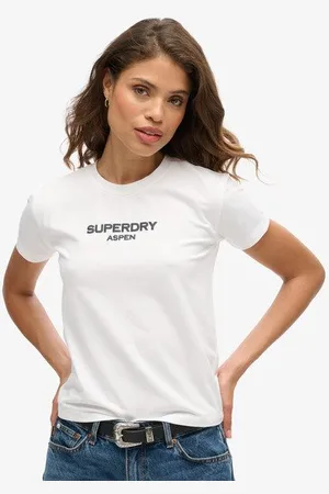 Superdry Vrouwen Aansluitend Sport Luxe T-shirt met Print Grootte: 40
