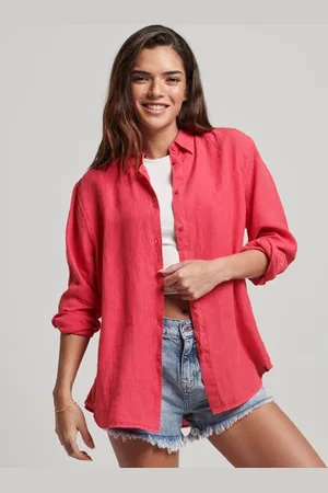 Superdry Vrouwen Casual Boyfriend-overhemd van Linnen Grootte: 40