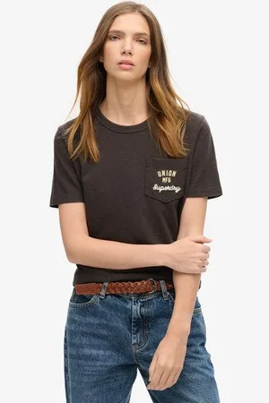 Superdry Vrouwen Workwear T-shirt met Geborduurde Borstzak Grootte: 40