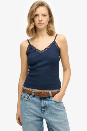 Superdry Vrouwen Essential Camitopje met Kanten Boord Grootte: 44