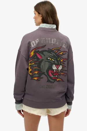 Superdry Vrouwen Old School Tattoo Oversized Sweatshirt met Ronde Hals Grootte: 42