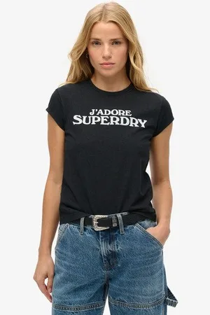 Superdry Vrouwen Sport Luxe T-shirt met Print en Kapmouwtjes Grootte: 36