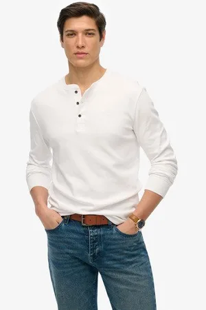 Superdry Mannen Vintage top met Geborduurd Logo en Halve Knoopsluiting Grootte: XL