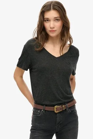 Superdry Vrouwen Studios Slub T-shirt met V-hals en Borduursel Grootte: 42