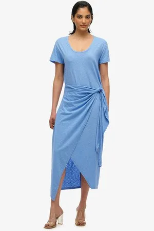 Superdry Vrouwen Midi-wikkeljurk van Slubstof Grootte: 40
