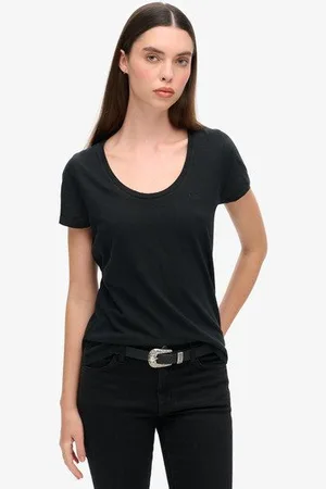 Superdry Vrouwen Studios T-shirt met Laag Uitgesneden Ronde Hals Grootte: 42