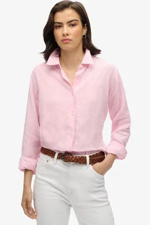 Superdry Vrouwen Casual Boyfriend-overhemd van Linnen Grootte: 42