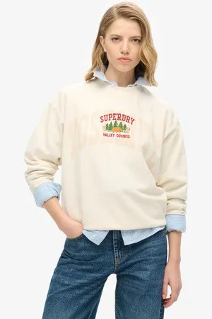 Superdry Vrouwen Travel Souvenir Sweatshirt met Ronde Hals en Losse Pasvorm Grootte: 36