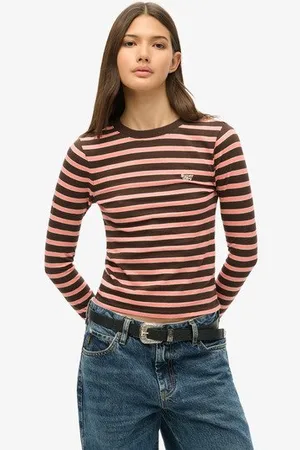 Superdry Vrouwen Gestreepte top met Lange Mouwen Grootte: 42