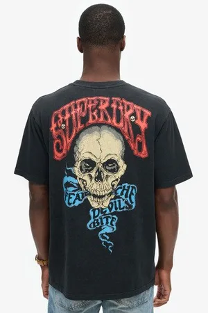 Superdry Mannen Biker Rock T-shirt met Losse Pasvorm en Grafische Print Grootte: M