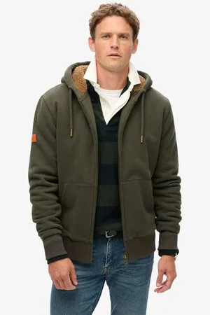 Superdry Mannen Hoodie met Rits en Borgvoering Grootte: L