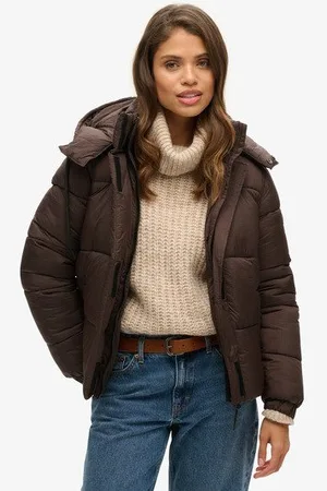 Superdry Vrouwen Pufferjas van Ripstopmateriaal met Capuchon Grootte: 38