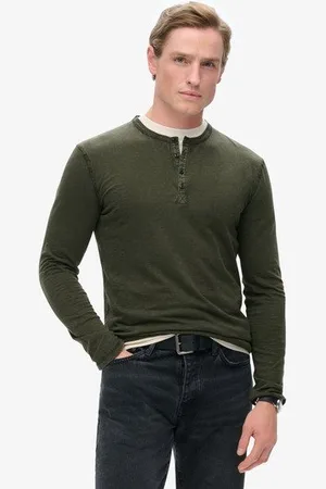 Superdry Mannen Jersey Grandad-top met Lange Mouwen Grootte: M